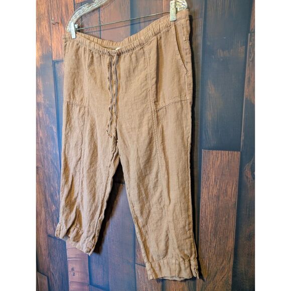 Women's Focus 100% Linen Cropped Pants Size Medium Casual Beach Relaxed - Picture 1 of 3